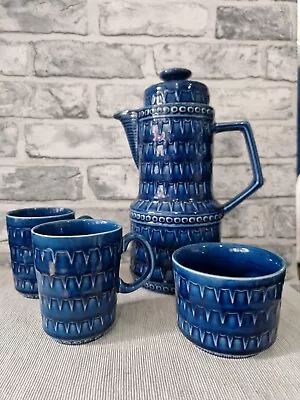 Buy Coffee Pot Cobalt Blue Victoria England Pottery 4 Ps Cups Bowl 60s 70s Vintage  • 44.99£