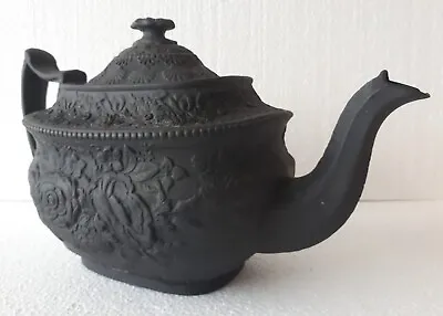 Buy Antique English Black Basalt Porcelain Teapot Floral Motifs • 151.74£