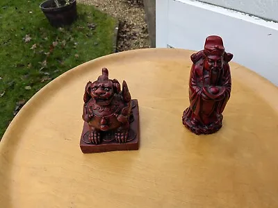 Buy Oriental Asian Wise Man Figure & Dragon Fu Foo Dog, Cinnabar Red Ornaments • 5.99£