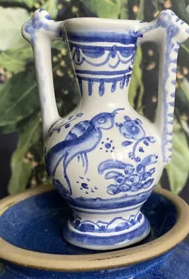 Buy Vintage Filcer Ceramic Portugal Pottery Blue White Hand Painting Mini Vase #3 • 19.90£