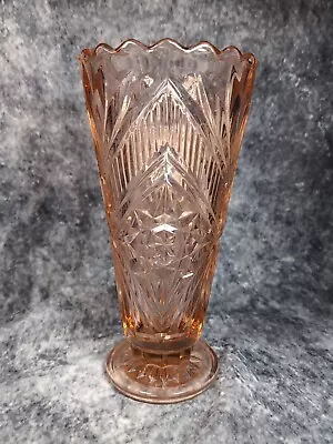 Buy Vintage Art Deco Large Tall Pink Depression Glass Vase 1950s  • 17.99£