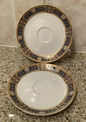 Buy Vintage Pegasus Fine Porcelain Set Of 2 Blue, White And Gold Saucer Plates • 23.44£