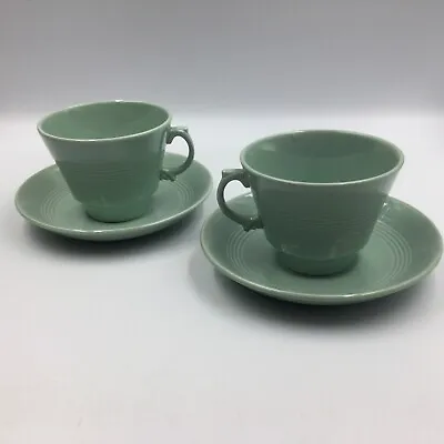 Buy 2 X Vintage / Retro Beryl Woods Ware Cups & Saucers Green • 11.99£