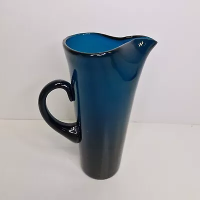 Buy Vintage MCM Blue Glass Handblown Tall Jug 10 In • 19.95£