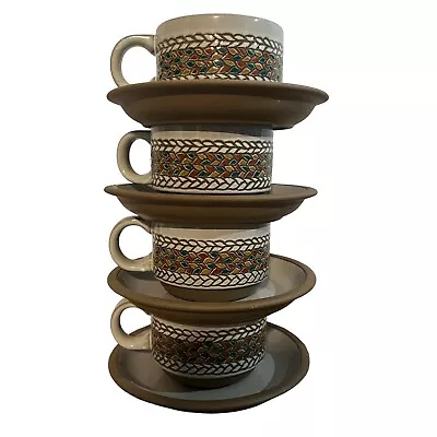 Buy 8 Pc Stoneware By Wedgwood Midwinter MCM Braid Pattern Cups & Saucers EUC • 75.68£