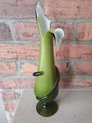 Buy Vinta Ge Empoli Cristalleria Fratelli Cased Green Fishtail Vase 1960s, 39cm • 30£