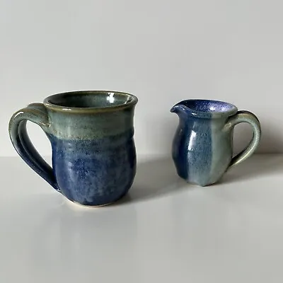 Buy Irish Studio Pottery Mug & Milk Jug Blue Green Tones The Sun House Foxford Mayo • 13.99£
