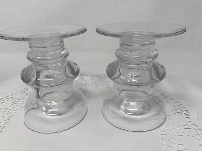 Buy Set Of 2 Heavy Clear Glass Pillar Candle Holders 4-1/2” Tall &  3-1/2” Across • 18.90£