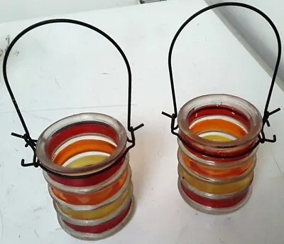Buy Pair Of Vintage Hanging Coloured Glass Candle Holders • 14.99£