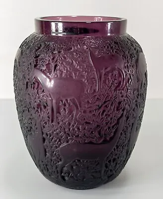 Buy Antique Vintage French Purple Rene Lalique Molded Glass Vase With Deer • 1,416.37£