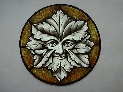 Buy Stained Glass GREEN MAN Hand Painted Kiln Fired Diameter- 170mm Antique Style • 32.99£