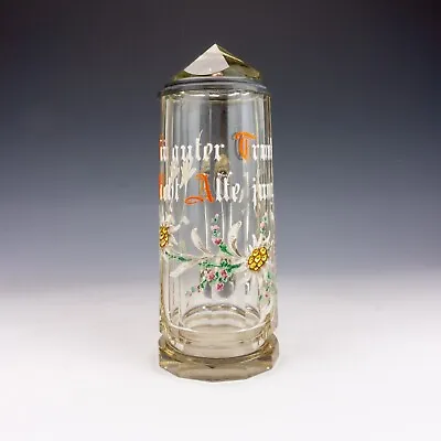 Buy Antique Bohemian Glass & Pewter ½L Beer Stein - Hand Painted Flower Decorated • 29.99£