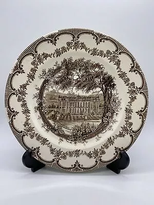 Buy Retro Staffordshire Brown & White Ironstone Plate With Chatsworth House Design • 13.49£