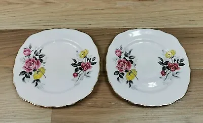Buy 2 X Royal Vale Pink & Yellow Floral Pattern Bone China Square Tea Plates  • 7.99£
