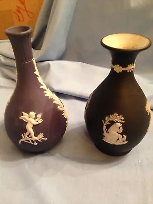 Buy 2 X Black And Dark Blue Wedgwood Vases Jasper Ware Vintage Antique • 12£