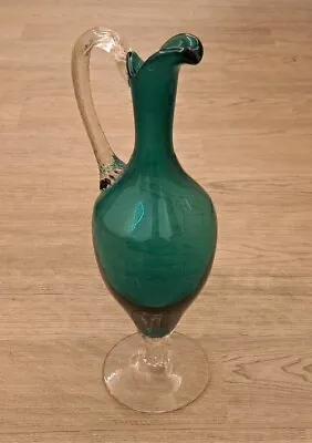 Buy Vintage Glass Hand Blown Blue Turquoise Ewer Pitcher Jug Genie Bottle Decanter • 19.99£