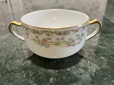 Buy Antique Haviland Limoges Straight Side 2 Handled Tea Cup Floral Gold Trim • 11.58£