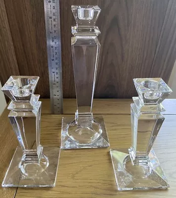 Buy Set Of 3 Heavy Lead Crystal Square Glass Candlestick Holders (est23/15cm Tall) • 30£