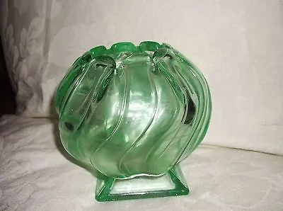Buy Unusual Thick Heavy Pressed Green Glass Pedestal Twisted Orb Ball Posy Vase • 5£