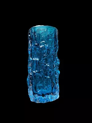 Buy Whitefriars Glass Vase By Geoffrey Baxter In Kingfisher Blue With Bark Effect • 95£