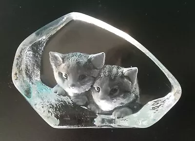 Buy Vintage Signed Matts Jonasson Swedish Crystal Glass Curious Cats Paperweight • 4.99£