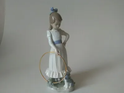 Buy Nao By Lladro 0379 Girl With Dog And Hoop  My Dog Does Tricks  Spanish Porcelain • 17.99£