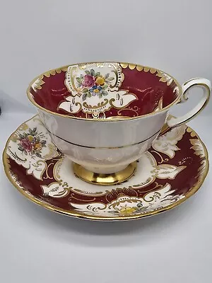 Buy Tuscan Fine English Bone China Made In England Cup & Saucer Floral Red Gold Rim • 24.01£