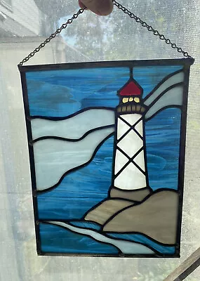 Buy Vtg Tiffany Style Light House Leaded Stained Glass Catcher Window Hang W/ Chain • 72.98£