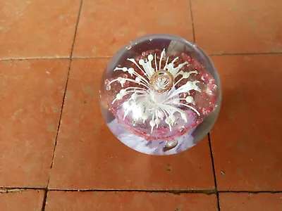 Buy Vintage Glass Paper Weight Pink And White With Bubbles Vgc • 14.99£