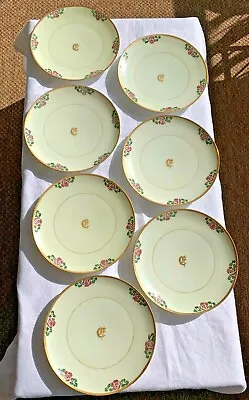 Buy Set 7 Thomas Bavaria Hand Painted Plates Pink Flower Gold Trim Monogram C  • 33.21£