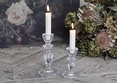 Buy Clear Glass Lace Edge Candlestick, Dinner Candle Holder Tablescape, 15.5 X 8cm • 15£