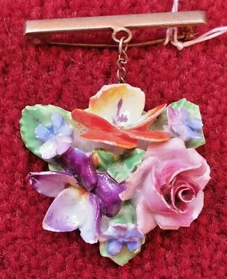 Buy Vintage Crown Staffordshire Bone China Porcelain Flower Pin / Brooch Pansy Rose • 15£