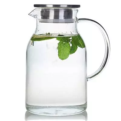 Buy  Glass Pitcher With Lid Heat Resistant Water Jug For Hot/Cold Water, Ice 68Oz • 35£