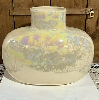 Buy Gorgeous Vintage Studio Art Glass White Iridescent Crackle Style Large Vase Opal • 47.44£