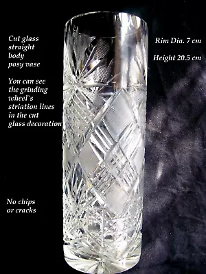 Buy Cut Glass Cylindrical Vase 20.5 Cm High • 9.99£