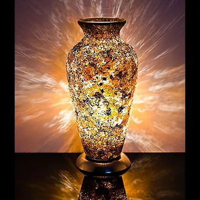 Buy Fabulous Mosaic Glass Crackle Yellow Gold Vase Lamp   • 49.99£