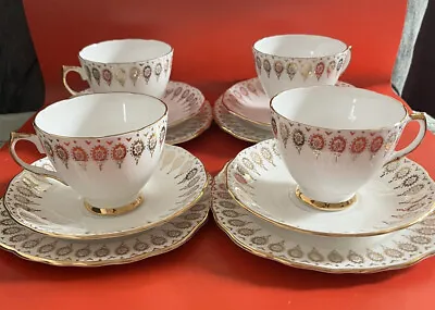 Buy 4 X Vintage Royal Vale Tea Cup Trio  White Gold  Cup Saucer Plate • 9.99£