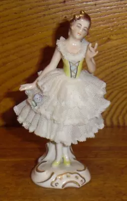 Buy Dresden Germany Porcelain Figurine Of Girl In Lacy Dress - As Is - 4 3/8  • 14.40£