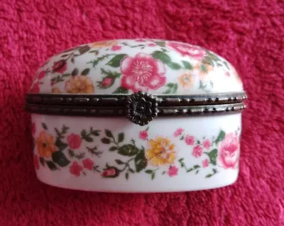 Buy Very Pretty Small Vintage Crown Floral Porcelain & Bronze  Pill / Trinket Box • 4.99£
