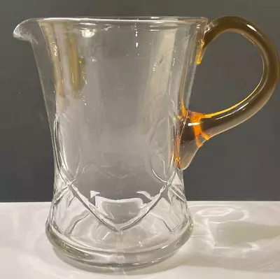 Buy Glass Water Jug With Amber Colour Handle 17.2 Cm Tall, Tableware, Vintage • 7.99£