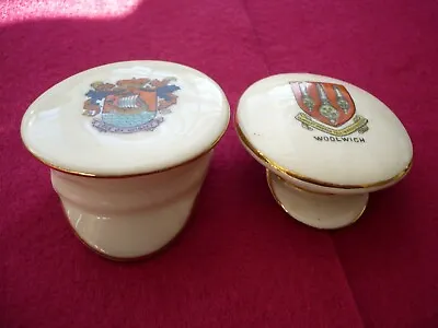 Buy Crested China Ww1 - Two Models Of An Officers Cap - Isle Of Wight & Woolwich . • 7.99£