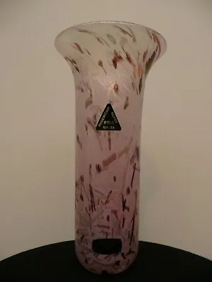 Buy Vintage PHOENICIAN GLASS 1989 MALTA Pink Iridescent TALL VASE Lilac SIGNED 80s • 16£