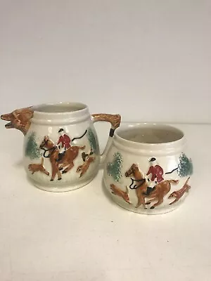 Buy Vintage PPC Pottery Fox Hunting Milk Jug And Sugar Bowl England • 14£