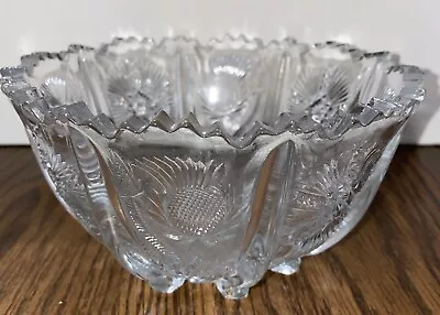 Buy Glass Bowl, Curled And Footed 1910’s EAPG Bryce Higher Paneled Thistle Star • 71.13£