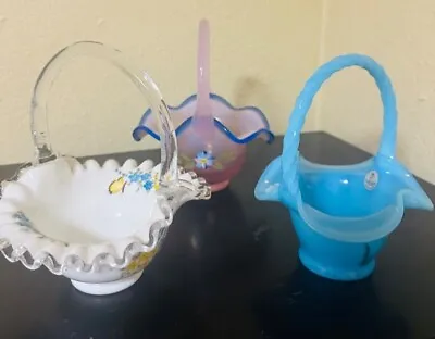 Buy Fenton Art Glassware 3pc Variety Hand Painted Basket Lot Mint Condition  • 165.96£