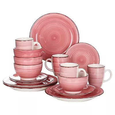 Buy Vancasso Dinner Set Pink Stoneware Handpaint Tableware Dishes Plates Bowls Mugs • 16.14£