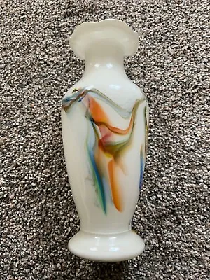 Buy Vintage Murano White Glass With Marbled Glass Vase 20cm Tall • 9.99£