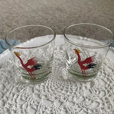 Buy Vintage   Set Of 2 Red Crowing Rooster 3”  Juice Or Cocktail Glassware • 13.42£
