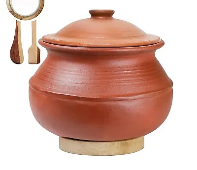 Buy Crafts India Online Unglazed Clay Handi/Earthen Pot With Lid For Cooking (Red) • 96£