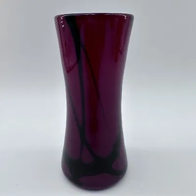 Buy Venetian Cased Art Glass Rich Red W/Black Ribbon Weighted Crimson 6  Vase • 22.15£